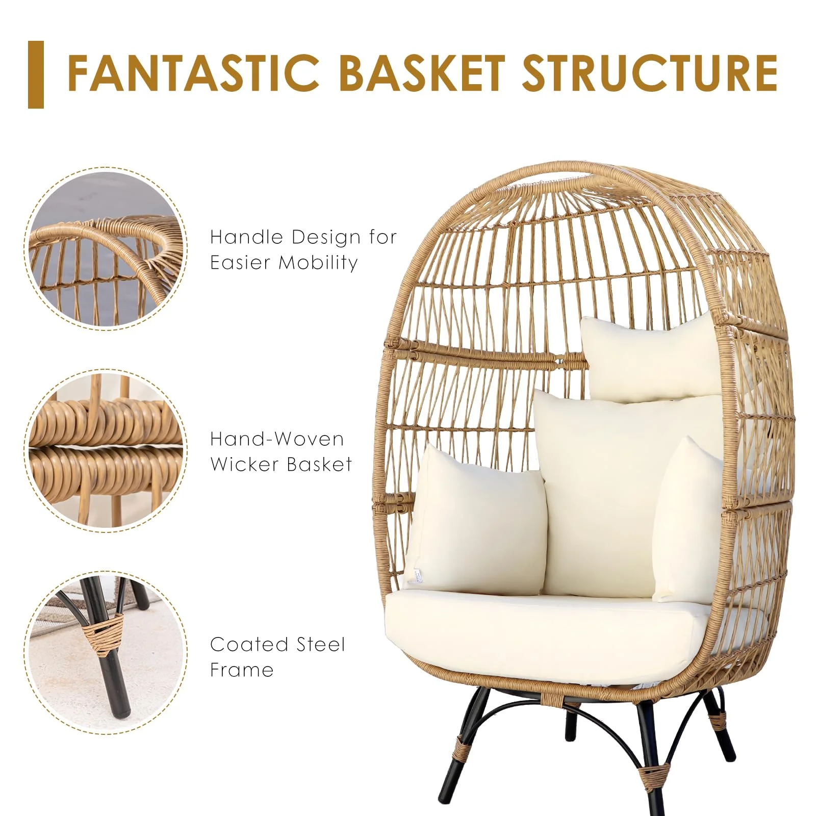 Aloura Woven Egg Chair – Beige / Grey - Image 6